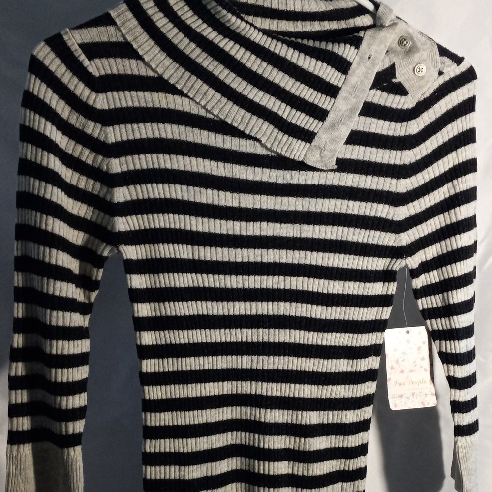 FREE PEOPLE - COTTON RIBBED SHIRT - STRIPED - SMALL (NWT)
